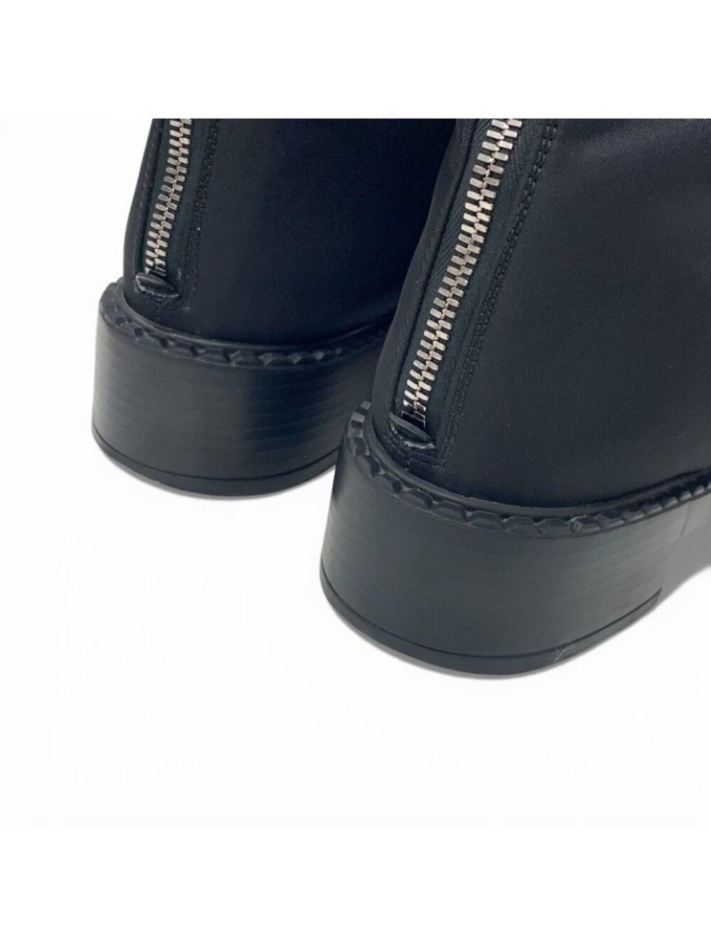 Prada Boots Long Shoes Nylon Brushed Leather Black Re-Nylon Triangle Logo - Picture 9 of 10